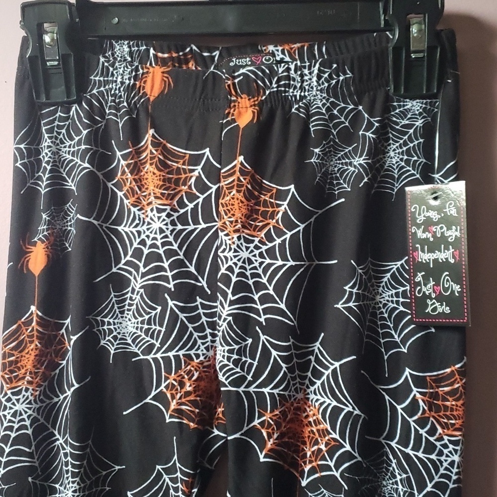 Halloween Leggings New With Tag Black Orange Spiders White Spider Webs Med 10-12